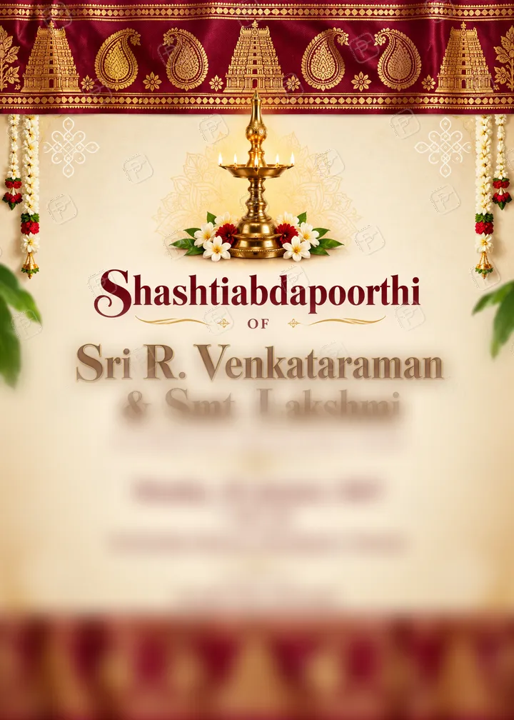 Shashtiabdapoorthi 60th Birthday Invite in Silk Maroon and Gold