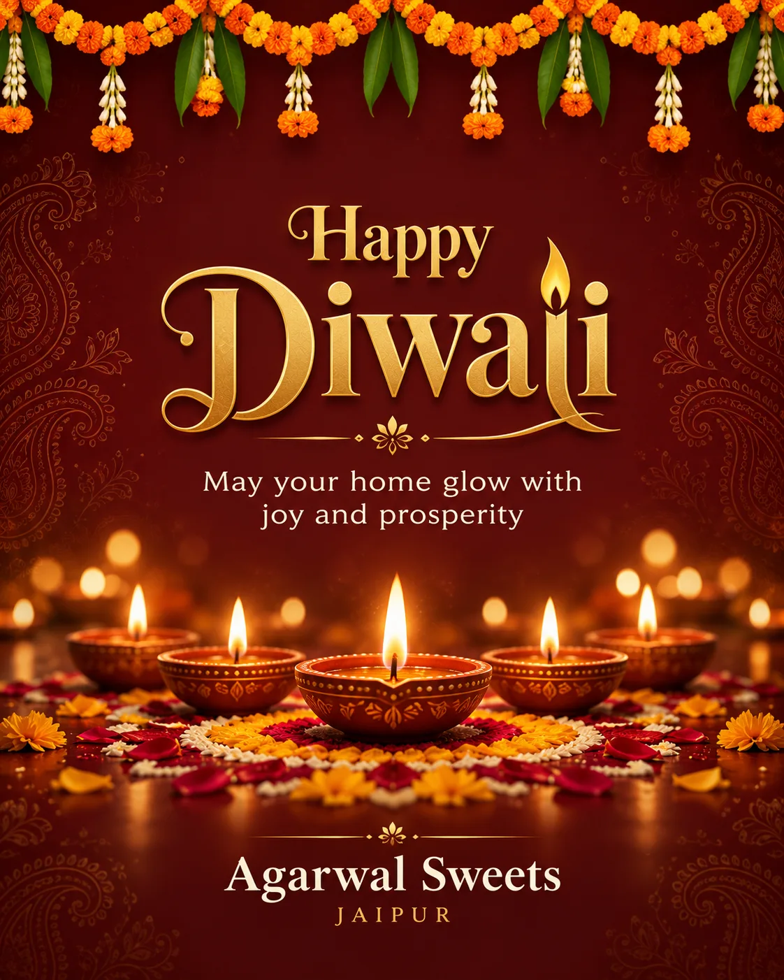 Diya and Marigold Diwali Greeting Post for Shops