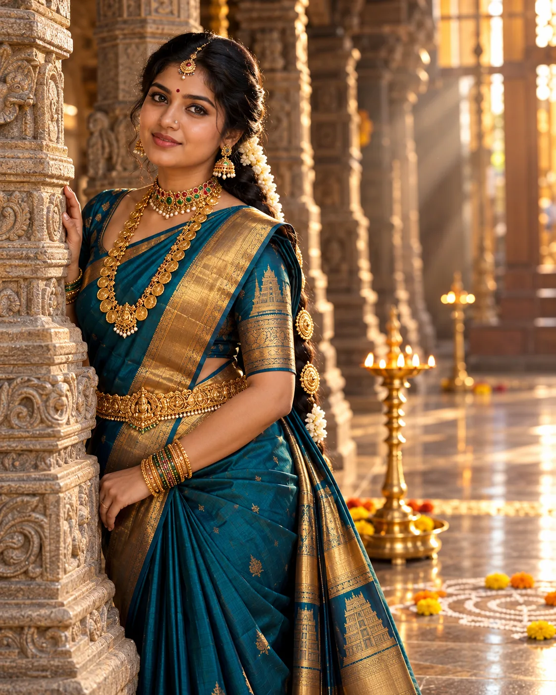 South Indian Royal in Kanjivaram and Temple Jewellery