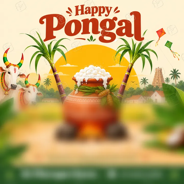 Kolam and Sugarcane Pongal Greeting Post