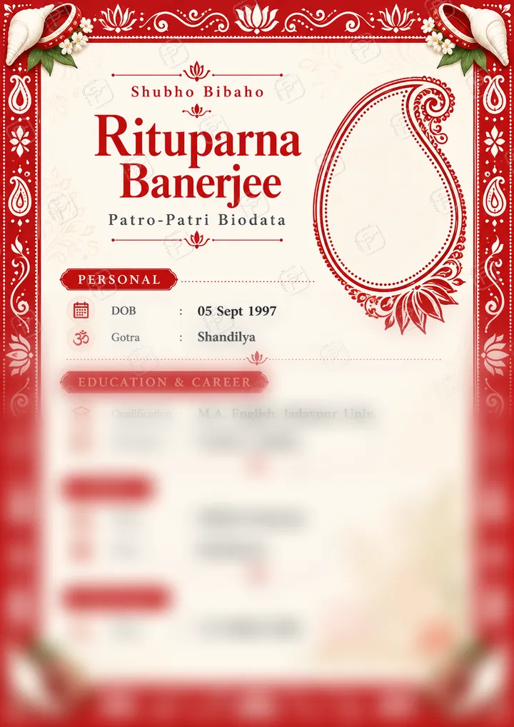 Bengali Alpona Red and White Marriage Biodata