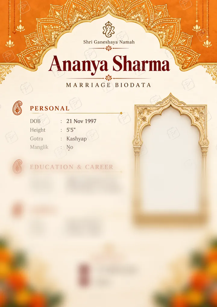 North Indian Saffron Mandala Marriage Biodata