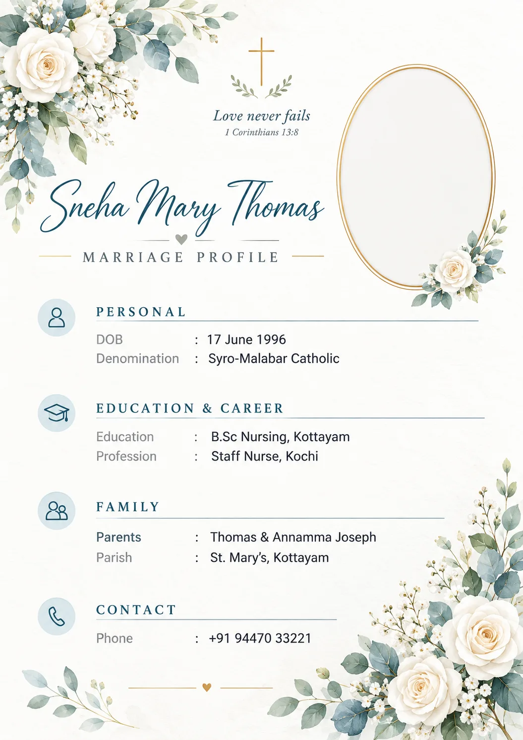 Christian White Floral Marriage Biodata