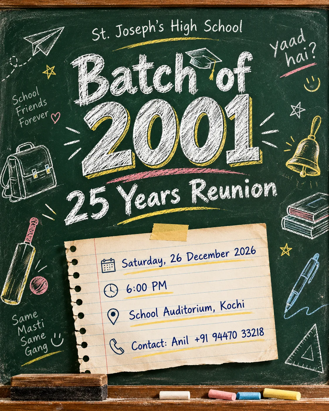 Retro Batch Reunion Invite in Notebook and Chalkboard Style