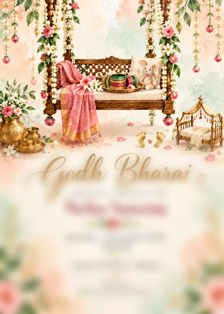 Godh Bharai Baby Shower Invite in Peach and Mint