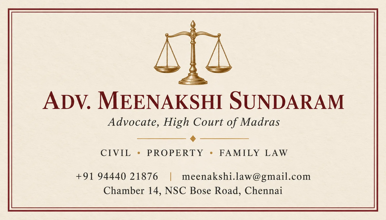 Classic Ivory Advocate Visiting Card with Serif Type