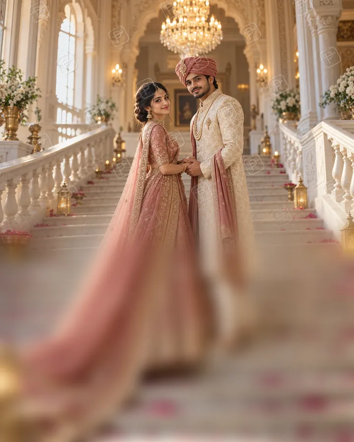 Royal Couple Portrait on a Palace Staircase