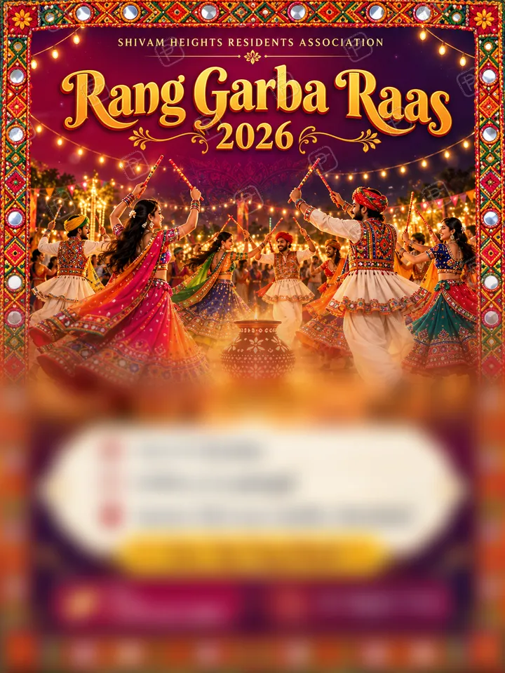 Navratri Garba Night Event Poster in Mirror-Work Style