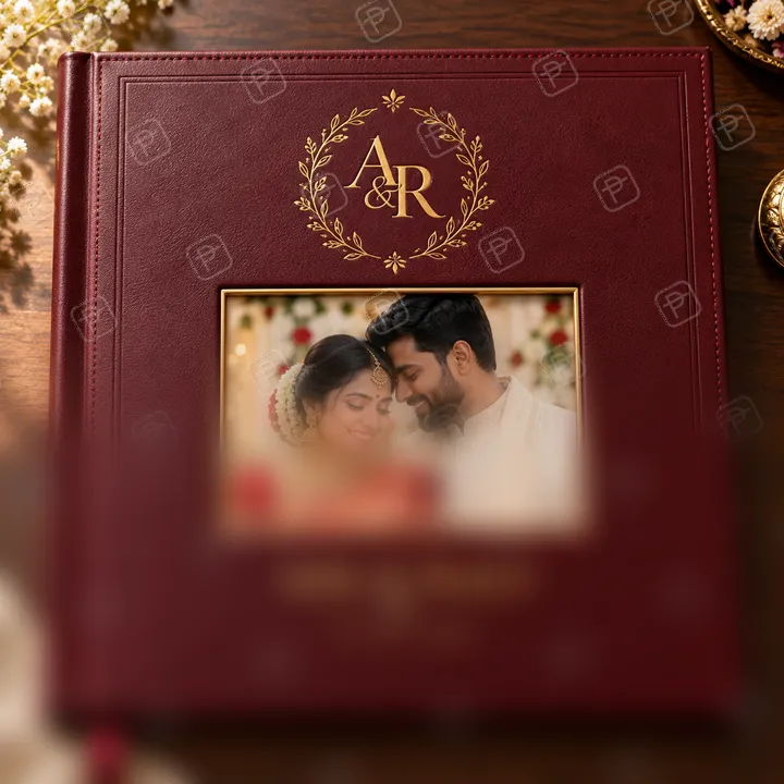 Leather and Gold Foil Wedding Album Cover