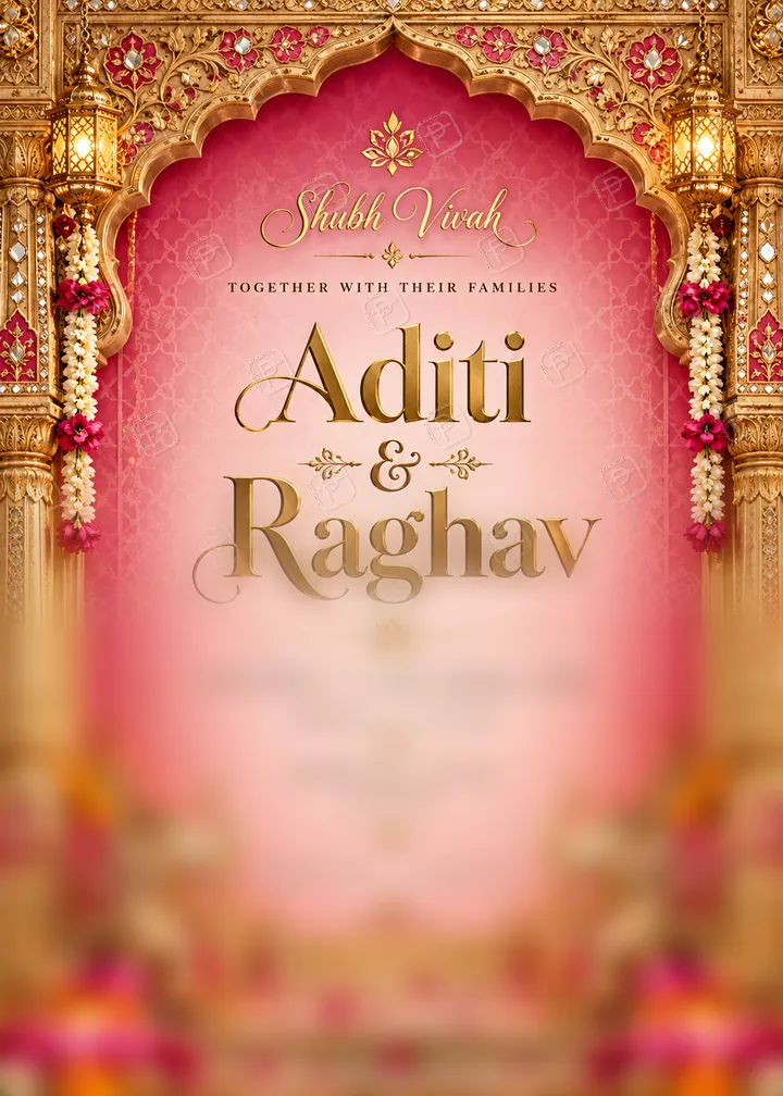 Rajasthani Palace Wedding Invitation in Pink and Gold