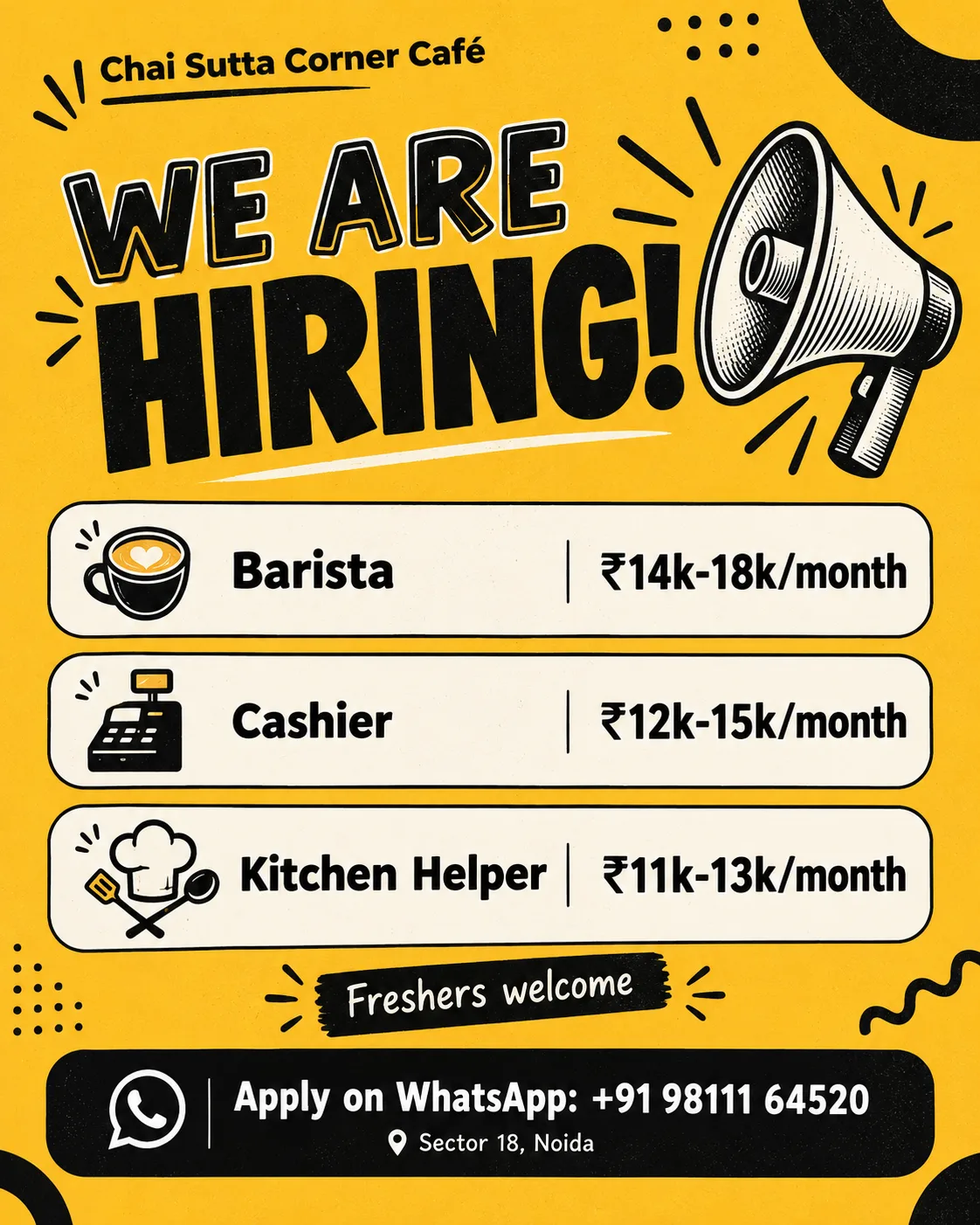 We Are Hiring Job Vacancy Post for Shops and Cafes