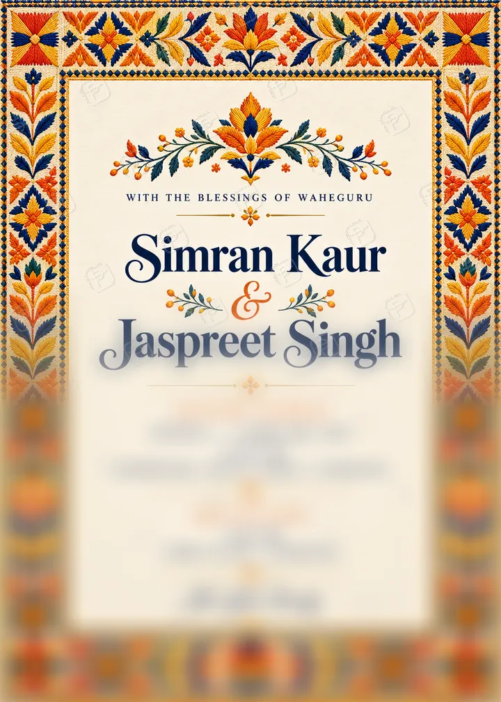 Punjabi Anand Karaj Invitation in Saffron and Ivory