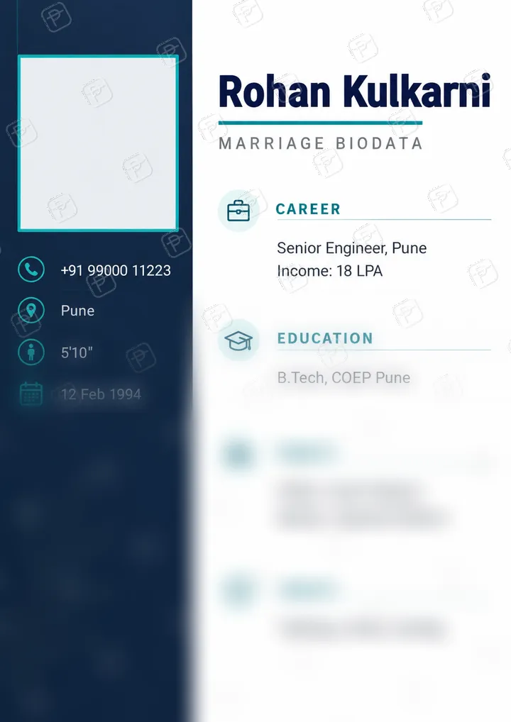 Professional Navy and Teal Biodata for Groom