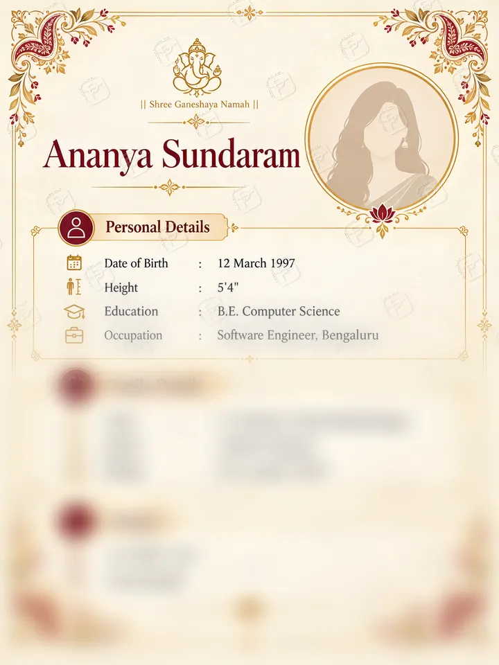 Traditional Hindu Marriage Biodata with Floral Borders