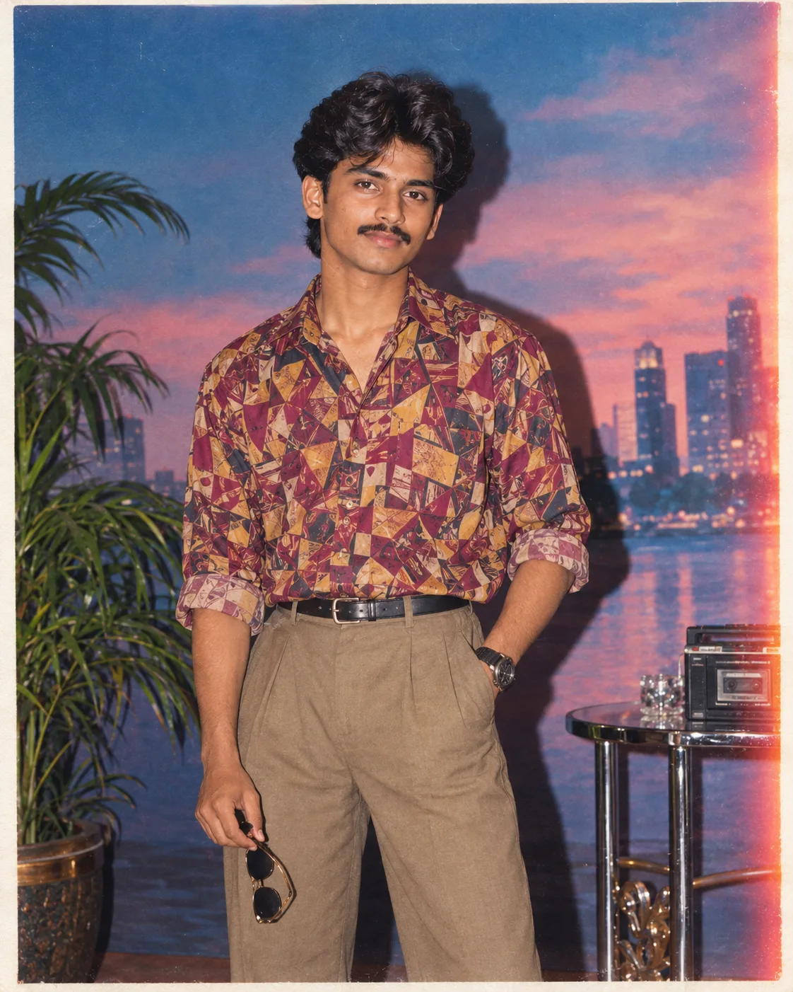 90s Studio Portrait for Men with Era Hairstyle and Shirt